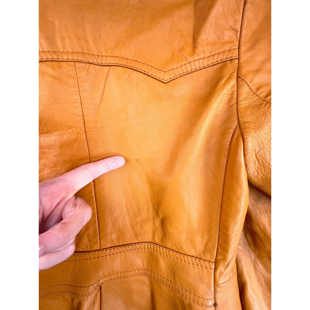 Vintage 70s Leather Jacket Womens S Driving‎ Western Yellow *Read - Picture 8 of 16